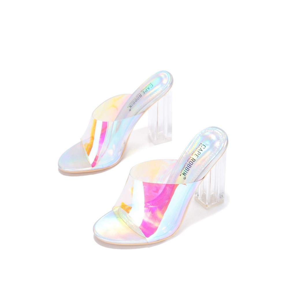 NIB Cape Robbin Fusion Holographic Clear Lucite Block Heel Sandals Size 8